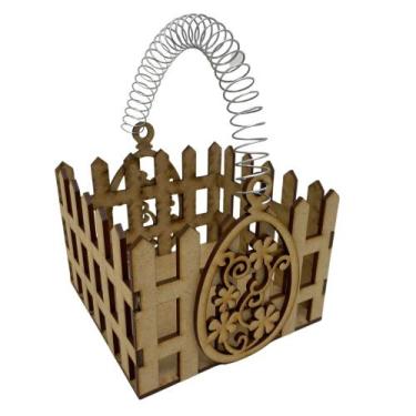 Imagem de Cesta Ovo Com Alça Arame 12x12 MDF Páscoa - ATELIE ARTE COISAS