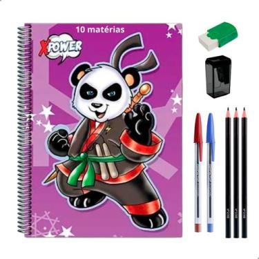 Imagem de Kit Economico Material Escolar Caderno 10 Materias + Itens Essenciais 