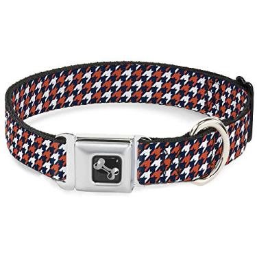 Imagem de Buckle-Down Coleira para cães com fivela de cinto de segurança - Houndstooth azul marinho/laranja/branco - 3,8 cm de largura - serve para pescoço de 40,6 a 58,4 cm - Médio