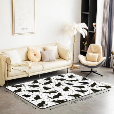 Imagem de Feelyou Tapete de área de gato, estampa de gatos, 3 x 5, tapetes para sala de estar para meninos e meninas, adolescentes, tapete decorativo de gatinho fofo, tapete decorativo de desenho animado,