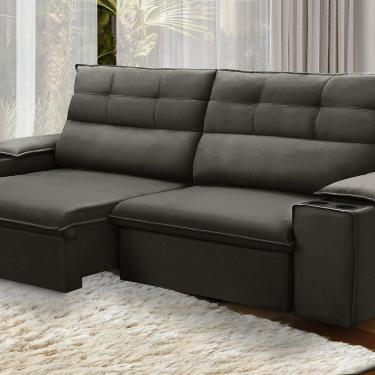 Imagem de Sofá Retrátil e Reclinável Vannes 2,25cm com Porta Copos e Objetos Marrom