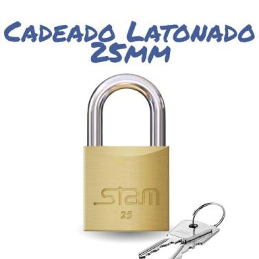 Imagem de Cadeado segurança Stam Ecoat original zamac latonado 25mm, 1 Unidade