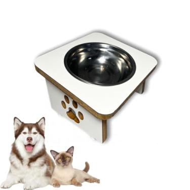 Imagem de Comedouro Elevado Inclinado Pet Cachorro E Gato Tigela Inox (Branco)
