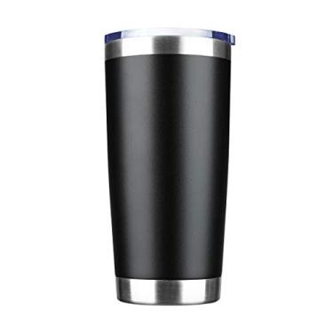 Imagem de EcoMozz Copo de 590 ml de aço inoxidável isolado a vácuo com tampa caneca de viagem de parede dupla durável com revestimento em pó, adequado para bebidas geladas e bebidas quentes (preto 1 pacote)