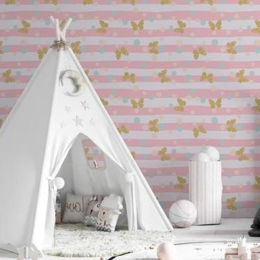 Imagem de Papel De Parede Adesivo Listras Borboletas N06258 0,58X2,5M - Adesivo 
