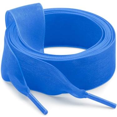Imagem de WEGOODZF Cadarços de sapato de fita de cetim: cadarços de fio de neve planos de 2 cm para mulheres - 2 pares, Azul safira 18, 47.24"Inch (120CM)