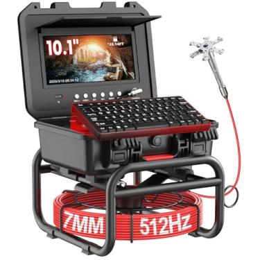 Imagem de Câmera de esgoto com transmissor de 512 Hz 30,5 m, cabo de 7 mm, câmeras de drenagem autonivelante com contador de distância, câmera de encanamento cobra com luz, câmera de inspeção de boroscópio de