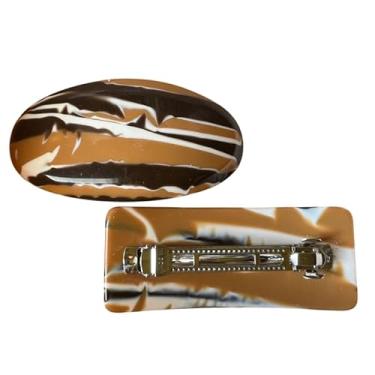 Imagem de Par Presilha Prendedor de Cabelo Retrô Luxo Tamanho Grande Oval e Retangular Marrom Escuro
