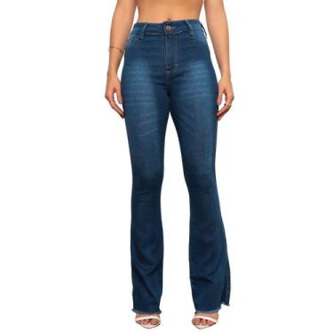Imagem de Calça Jeans Feminina Flare Lavagem Escura Lisa Modelo Premium - SK Jea