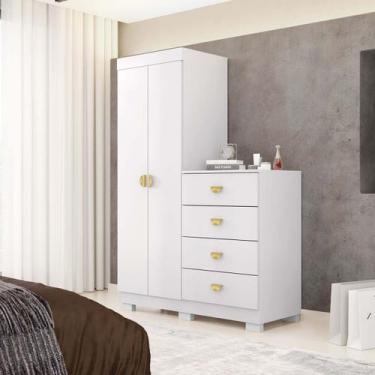 Imagem de Cômoda Guarda-Roupa 4 Gavetas 2 Portas Cristal Branco - Vila Rica