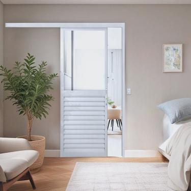 Imagem de Porta de Correr Veneziana de Aluminio 215x80cm com Vidro Mini Boreal Branco