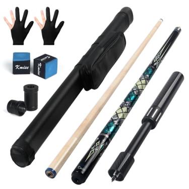 Imagem de Kmise Taça de sinuca com extensão de fibra telescópica, 19~600 ml, conjunto de tacos de bilhar profissional de bordo canadense feito à mão com estojo de couro para tacos de piscina, giz de piscina e