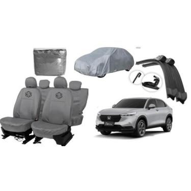 Imagem de Kit capa couro cinza HRV + proteção contra sol e chuva - ferro tech br