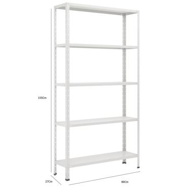 Imagem de Estante 5 Prateleiras Aço 155x80x27 Bipartida Branca 10089