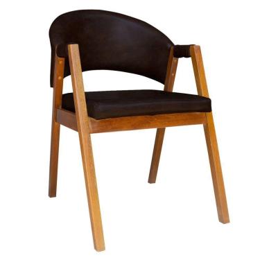 Imagem de Cadeira De Jantar Estilo Poltrona Madeira Maciça Couríssimo - 7 Decormoveis - Marrom