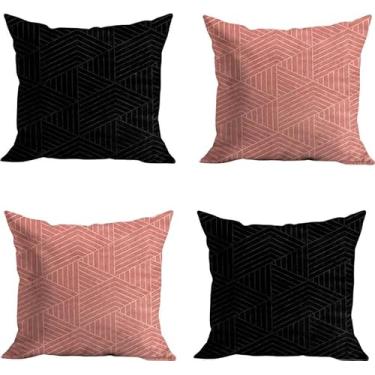 Imagem de Kit Capas de Almofada em Microfibra Zaha 45cm x 45cm 4 peças - Rio Home Preto e Rosa