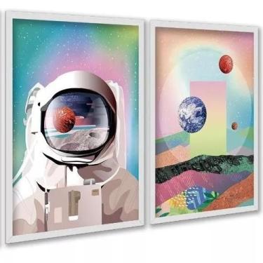 Imagem de Kit 2 Quadros Astronauta Colorido Planetas 45X34Cm - Vidro - Quadros O