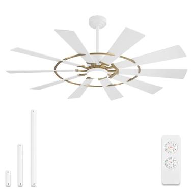 Imagem de WINGBO Ventilador De Teto Tipo Moinho De Vento De 72" Com Luzes, 3 Hastes, Motor Cc Reversível De 6 Velocidades, 3 Cct, Ventiladores De Teto Cc Para Ambientes Internos De Fazenda Com 10 Lâminas Par