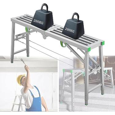 Imagem de WYUYIWH Stepladders Plataforma de andaime portátil plataforma de trabalho andaime torre escada banco de banquinho, equipamento de andaime dobrável, carga máxima de 399 kg, altura ajustável de 5