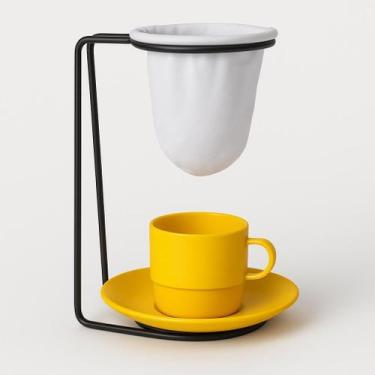 Imagem de Suporte para Mini Coador de Café com Xícara e Pires  Preto com Amarelo