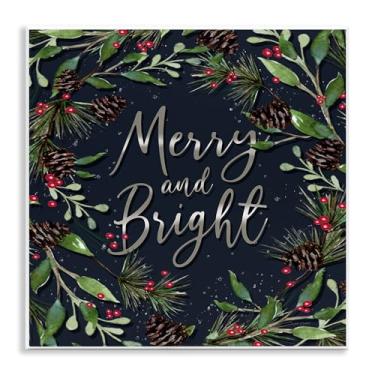 Imagem de Stupell Industries Arte de placa de parede Merry & Bright with Holly Leaves design by Elizabeth Tyndall, 12 x 12