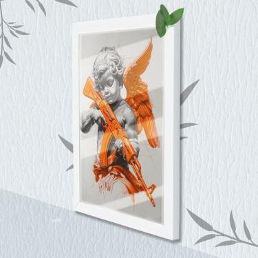 Imagem de Quadro Decorativo Cupido Argum + Vidro 33x25 Escritório Sala