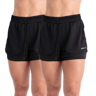 Imagem de 2 Shorts Academia Duplo Feminino Com Bolso Dryfit Bermuda Para Treino 