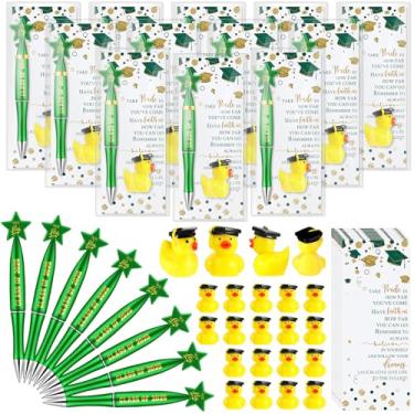 Imagem de Sayglossy 20 conjuntos de canetas esferográficas estrela classe de 2025 em massa boné de formatura pato resina cartão de torcida brindes de fim de ano para convidados estudantes (verde)