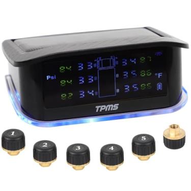 Imagem de Sistema de monitoramento de pressão de pneu RV 6 Sensores sem fio Solar TPMS Display LCD Monitoramento em tempo real Pressão e temperatura Minder 0-217 PSI para trailer caminhão Van Quinta roda
