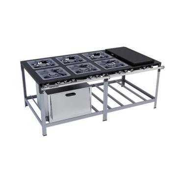 Imagem de Fogão Industrial 6 Bocas 40X40 com Chapa e Forno Luxo Metalmaq, Gás Na