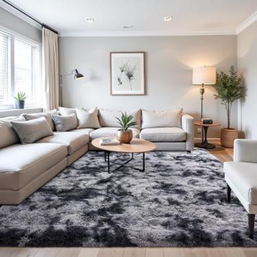 Imagem de Beglad Tapetes fofos de área grande, 2,5 x 30 m, tapetes felpudos de estilo minimalista moderno, tapetes macios antiderrapantes para quarto de crianças, quarto e sala de estar, cinza escuro tingido