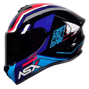 Imagem de Capacete Masculino ASX Draken Cougar Brilho Azul e Vermelho 58/M