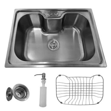Imagem de Cuba Pia Gourmet Inox, 42x60cm, Aço Inox 201, Kit Completo com Válvula e Acessórios