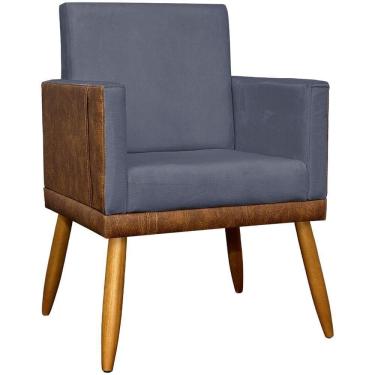 Imagem de Poltrona Decorativa Lis Corino e Pé Palito 30 Cm Castanho - Cinza Suede Corino