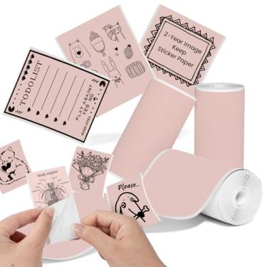 Imagem de Papel adesivo compatível com papel térmico adesivo colorido T02 M02X M02L para notas de estudo, foto, viagem por 5 anos preto em papel adesivo rosa, 53 mm x 6,5 m, 3 rolos