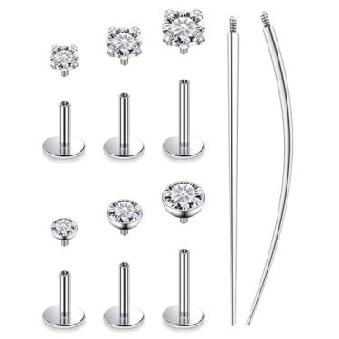 Imagem de Lsnevsie 20G 18G 16G Astm F136 titânio rosca interna brincos de nariz anéis de nariz G23 titânio tragus helix conch cartilagem brincos studs piercing joias para mulheres homens rosa claro CZ, 18G-6/7