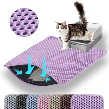 Imagem de Petinstinct Tapete de areia para gatos, 118 x 66 cm, extra grande, favo de mel, camada dupla, tapete de armadilha de areia para gatos, roxo