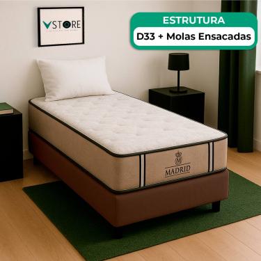 Imagem de Cama Box Baú Solteirão Marrom E Colchão Madrid Molas Vstore