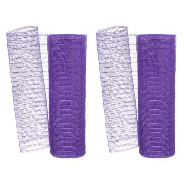 Imagem de PATIKIL 2 peças de fita de malha decorativa, 25,4 cm x 25,5 m, rolo de fita metálica para decoração de guirlanda de árvore de Natal, roxo