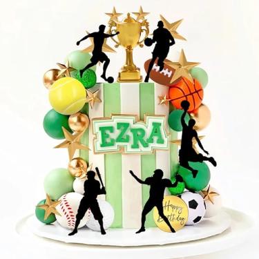 Imagem de Tazimi Topos De Bolo Esportivos, Decoração Com Estrelas Futebol, Beisebol, Basquete, Tênis E Golfe Para Meninos Homens, Lembrancinhas Aniversário, Artigos Festas Temáticas