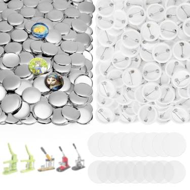 Imagem de KUNTAERY 200 Conjuntos De Suprimentos Para Fabricantes Botões 1 Polegada, Peças Redondas 25 Mm Com Tampas Metal, Pinos Plástico, Filme Transparente E Papel Em Branco, Perfeito Prensa Mecânica