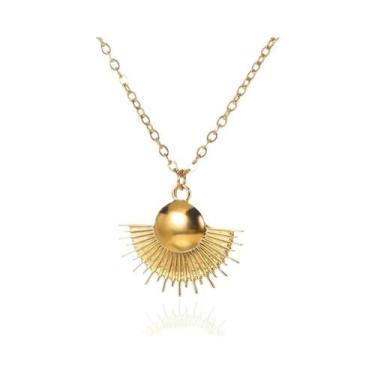 Imagem de Colar Com Pingente De Sol E Lua Vintage Dourado Para Mulheres, Aço Ino