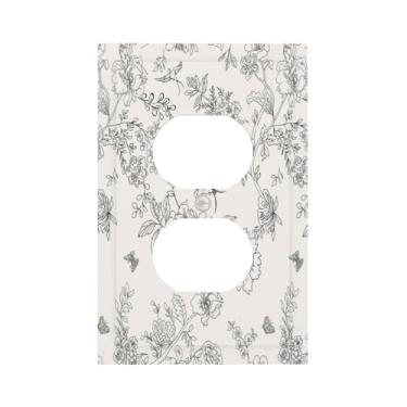Imagem de Placa de parede decorativa país preto e branco floral flores vintage pássaros 1 gangue kit de capa de interruptor de luz duplex capas de tomada elétrica
