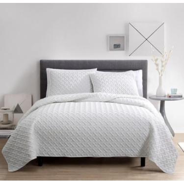 Imagem de VCNY Home - Conjunto de colcha casal/queen, roupa de cama reversível com fronhas combinando, conjunto de cama moderno, peso médio para uso durante todo o ano (coleção Nina, branco)