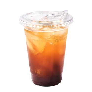 Imagem de Pacote com 100 copos de plástico de 473 ml com tampas sem canudo – To Go Copos descartáveis para bebidas frias transparentes para café gelado, vitaminas, suco, boba, chá de bolhas