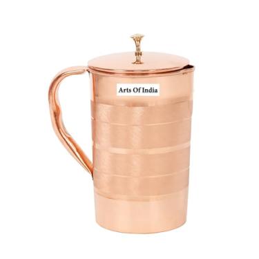 Imagem de Arts Of India Conjunto de jarra de cobre e 4 copos, jarro de cobre puro, feito à mão, melhor para água, Ayurveda, Moscow Mule, coquetéis, 1,533 g