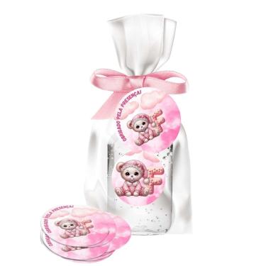 Imagem de kit 25 Lembrancinhas Alcool Gel Ursinha Rosa Maternidade e Chá De Bebê