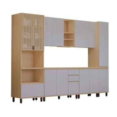 Imagem de Cozinha Completa 6 Pç Torre Tampo 310cm Aura Luciane Móveis Carvalho/cinza Cristal