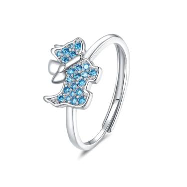 Imagem de OIDIMS Lindos anéis abertos para cães pequenos para mulheres amantes de animais de estimação zircônia cúbica cristal animal filhote de cachorro envoltório de dedo banhado a prata esterlina anéis