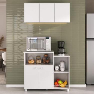 Imagem de Kit Armário de Cozinha Aéreo 93cm com Balcão Multiuso Fruteira Multimóveis Mp2283 Branco
